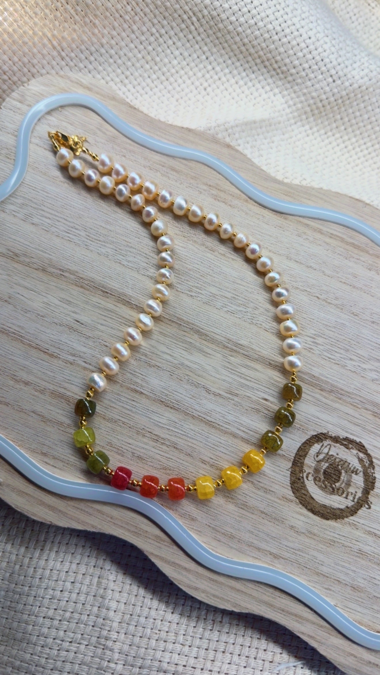 Freshwater Pearl Necklace with Color Gemstones – 18K Gold Filled