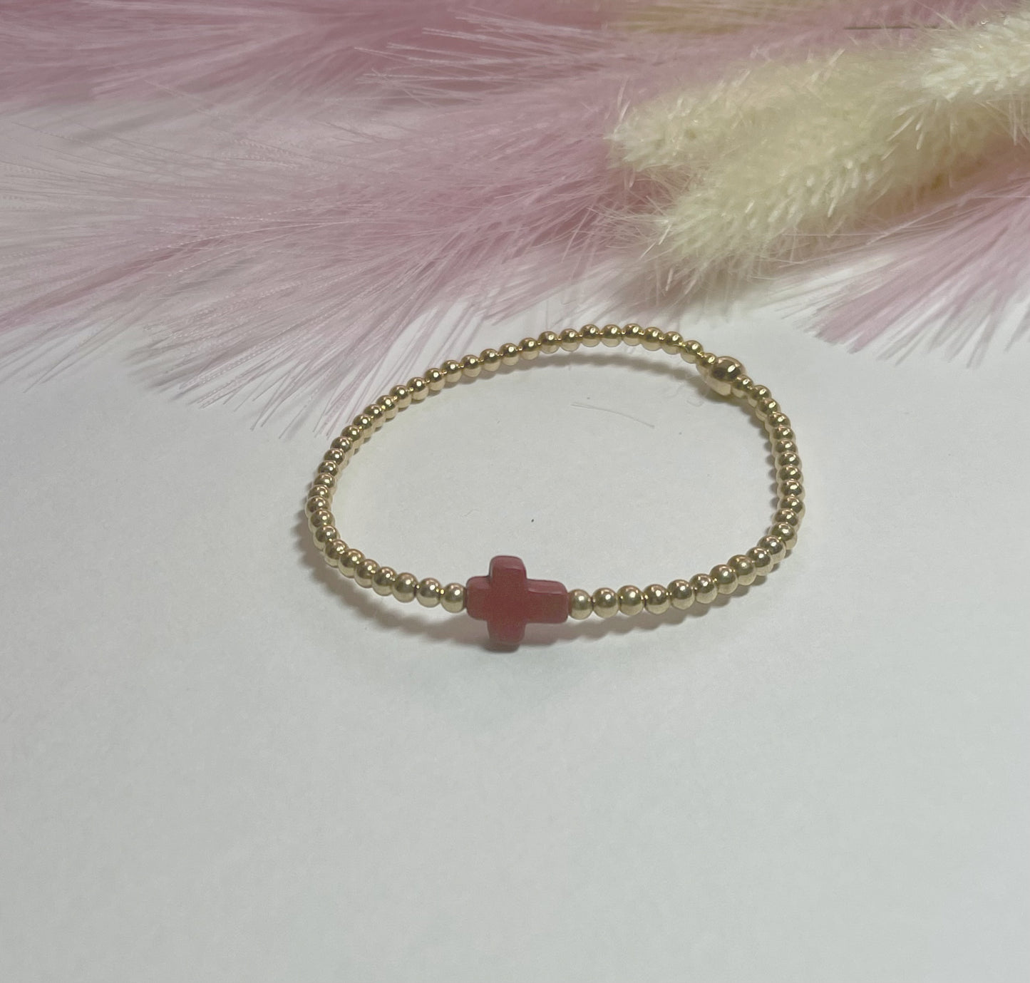 CORAL CROSS BRACELET