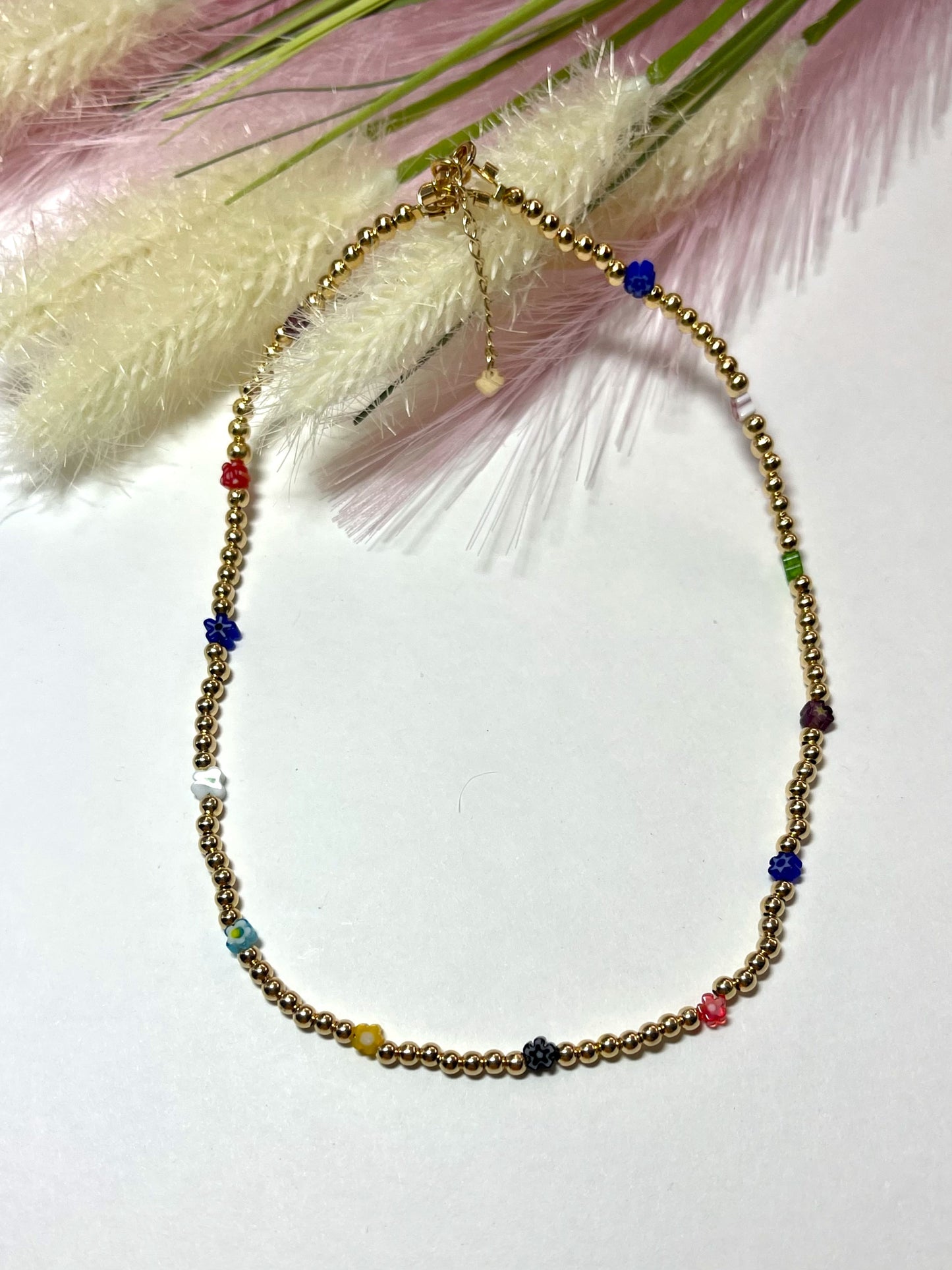 MILLEFIORI GOLDEN BEADS NECKLACE