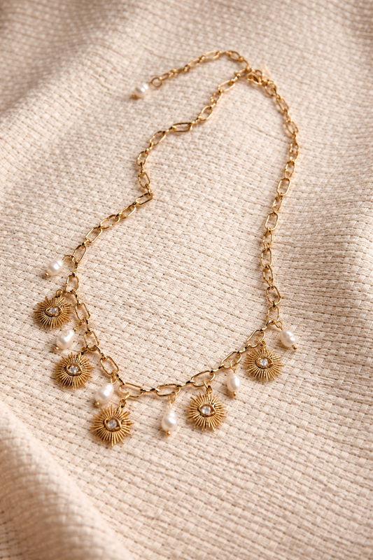 Sunburst Pearl Charm Necklace ✨