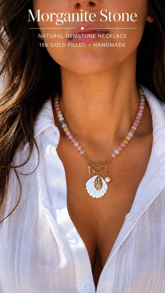 Morganite Coastal Shell Necklace