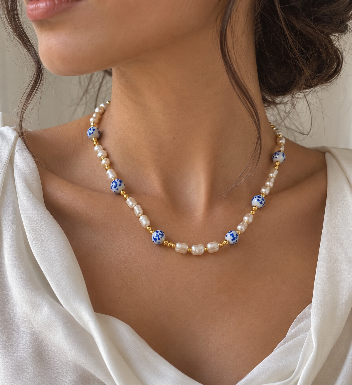Blue Blossom Pearl Necklace 🌸