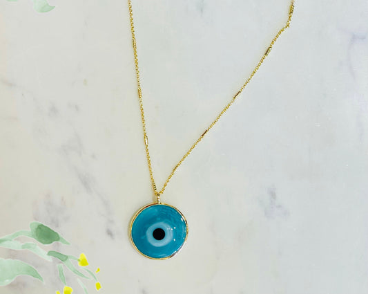 BLUE CRYSTAL EVIL EYE NECKLACE