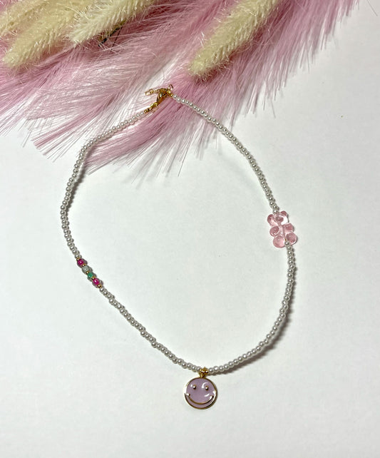 LAVENDER HAPPY FACE NECKLACE