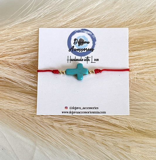 TURQUOISE CROSS KABBALAH BRACELET