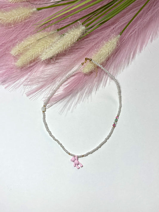 PINK HANGING BEAR NECKALE