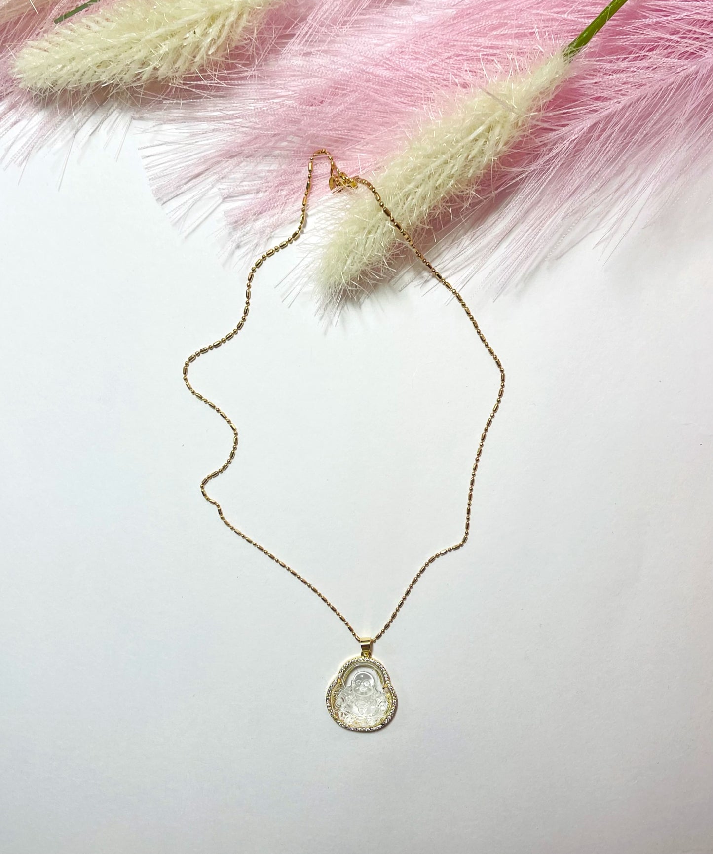 CLEAR QUARTZ BUDDHA NECKLACE